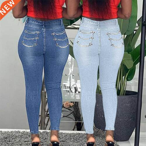 S-3xl Xl stretch MM jeans夏季时尚大码胖MM弹力小脚牛仔裤