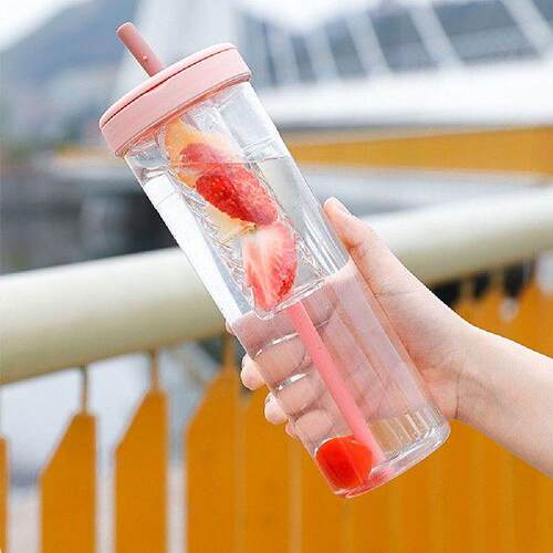 Plastic Water Bottle with Straws Portable Tea Fruit Cup for