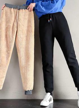 Women Winter Thick Lambskin Cashmere Pants Warm Female Casua