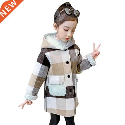 Girls Long Jacket Plaid Pattern Coat For Girls Hooded Childr