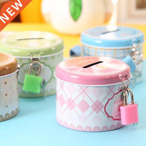 Metal Coin Safe Storage Box Round Cute Piggy Bank Money Box