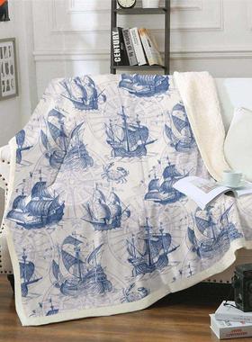 Nautical Throw Blanket, Teens Retro Sailboat Plush Bed Blank