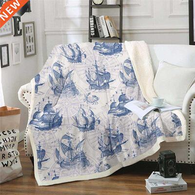 Nautical Throw Blanket, Teens Retro Sailboat Plush Bed Blank