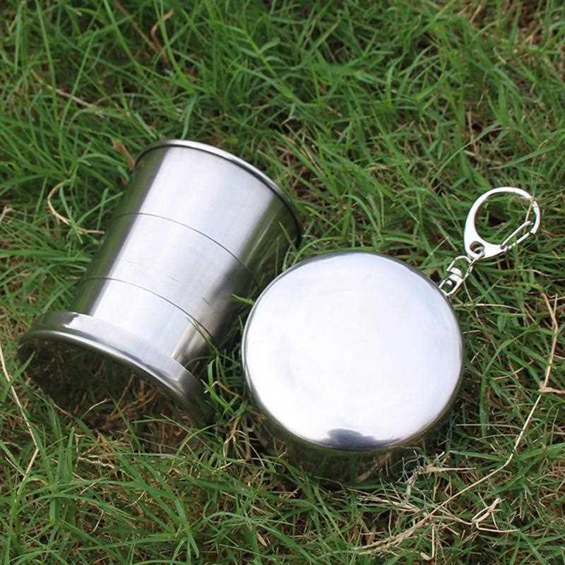 1Pcs Stainless Steel Folding Cup With Keychain Portable Retr