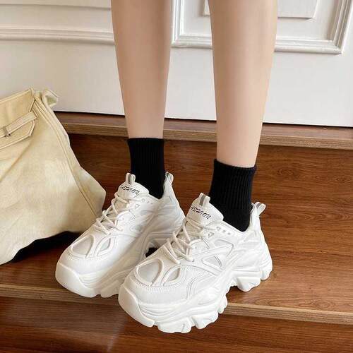 New Black Dad Chunky Sneakers Casual Vulcanized Shoes Woman