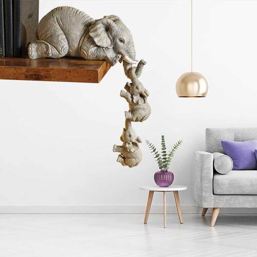 1pc Mini Elephants Mother Hanging 2-Babies Figurine Syntheti