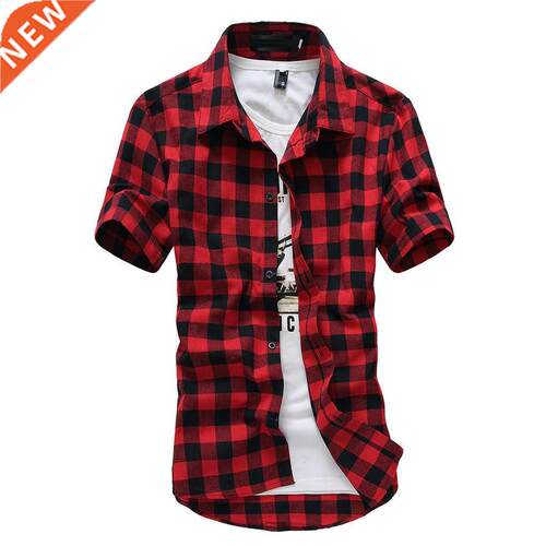 New Fashion Four Color Shirt PlaidShortSleeve Shirt Slim Men