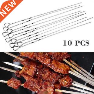 10pcs Stainless Steel Barbecue Skewers Reusable Flat BBQ