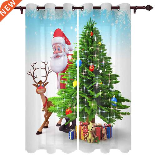 Christmas Santa Claus And Elk Window Curtains for Bedroom