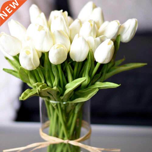 10Pcs Tulip Artificial Flower White PU Real Touch for Home D