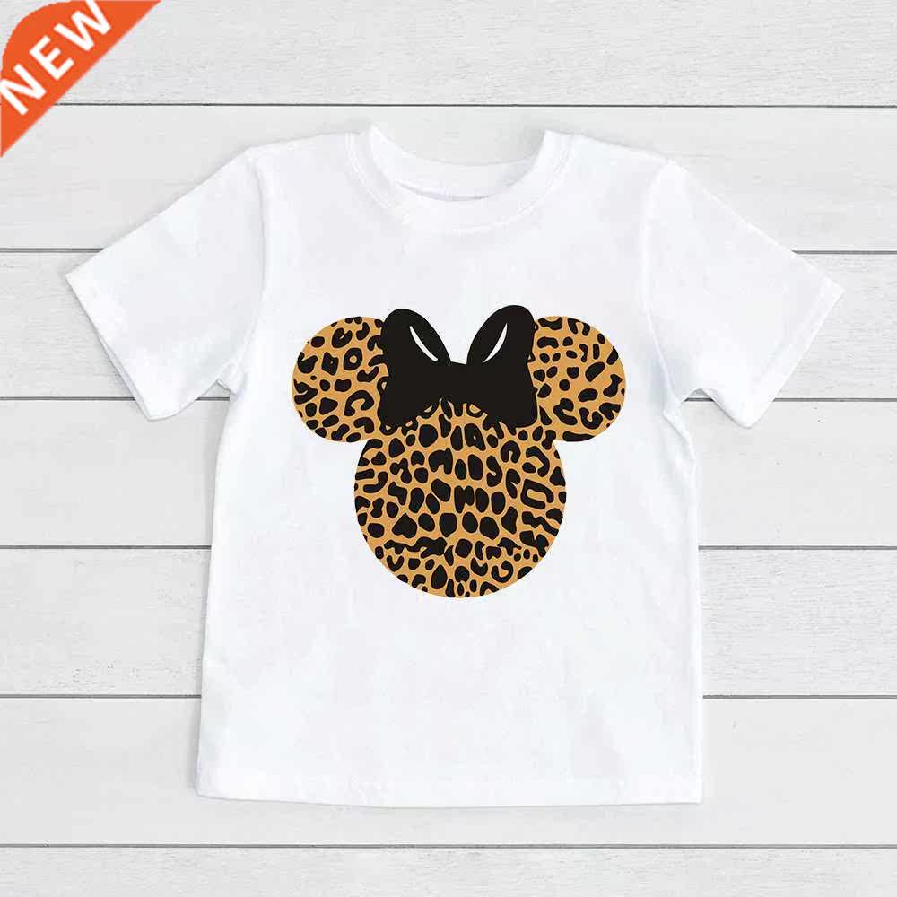 Minnie Mouse Head Leopard Print Tshirts Children Summer Kids