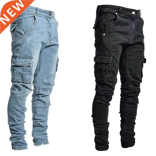 Jeans Men Pants Casual Cotton Denim Trousers Multi Pocket Ca
