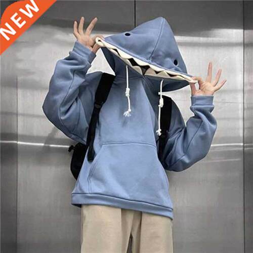 Deeptown Funny Shark Patchwork Hoodies Women Autumn Kawaii S