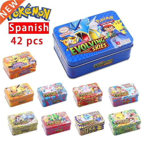 Spanish 42PCS Pokemon Cards Iron Metal Box SUN&amp;MOON
