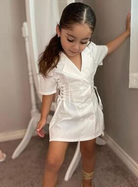 2-7Y Kids Girls Summer Dress Jacket Solid Color Short Sleeve