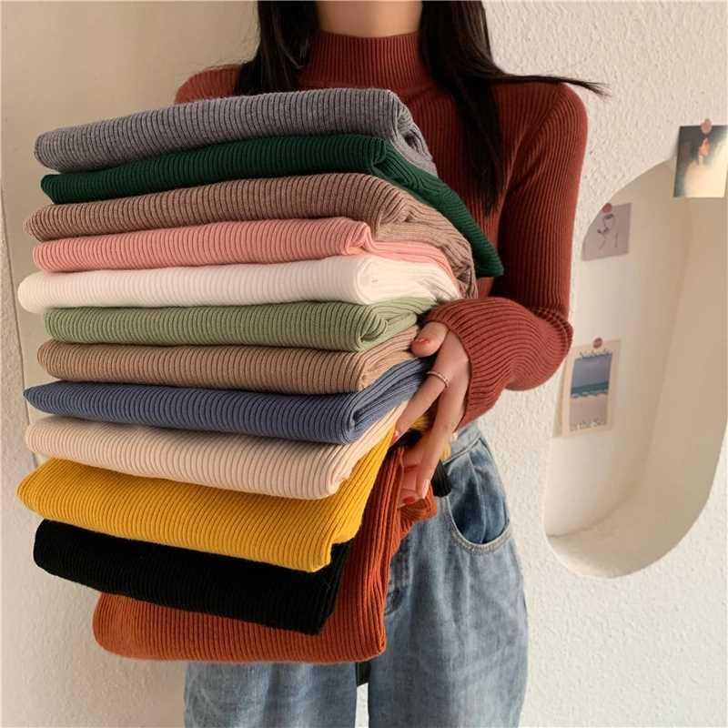 Spring Autumn Turtleneck Pullovers Sweaters Basic Women Long