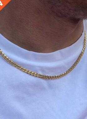 Fashon New 5mm Cuban Chan Necklace Men Gold Color Stanles