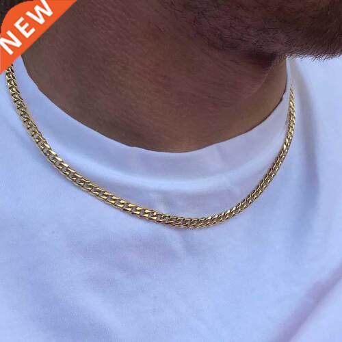 Fashon New 5mm Cuban Chan Necklace Men Gold Color Stanles