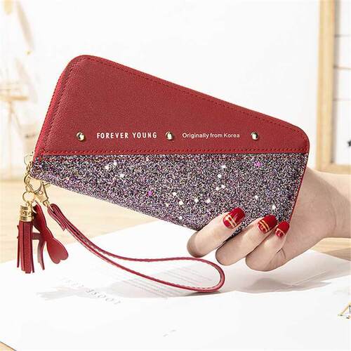 Fashion Women Sequin Patchwork Glitter Wallet Female Pu Leat
