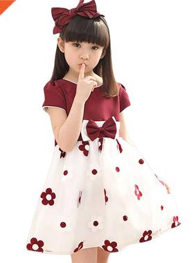 Floral Dress For Girls 2022 Summer Mesh Girls Dress Bow Kids