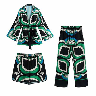 Za Women 2 Piece Set Summer Long Pant Sets Print Bow Kimono