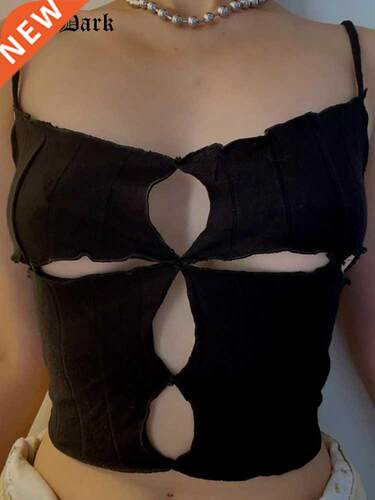 Goth Dark Knitted Gothic Grunge Sexy Camis E-girl Hollow Out