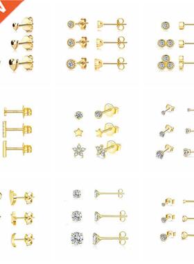 3PCS/Set Piercing Aretes Real  Sterling Silver Moon Star