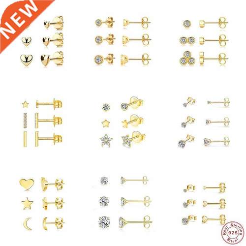 3PCS/Set Piercing Aretes Real  Sterling Silver Moon Star