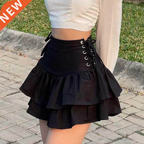High Waist Lace Plaid Pleated Gothic Mini Skirt Sexy Mall Go