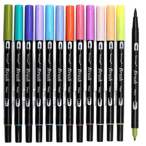 Dainayw Dual Brush Pen Art Markers, Primary, 12 Pack, ABT B
