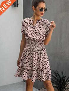 Dress Women Leopard Casual Black Summer Ruffle Mini Dresses