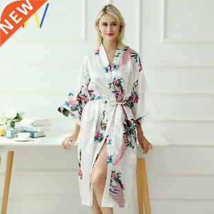 Silk pajamas women long home wear robes thin bathrobe dress