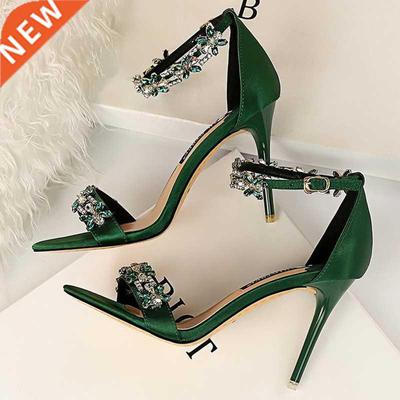2022 Women 9cm High Heels Crystal Sandals Wedding Bridal Sti