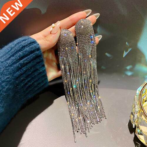 FYUAN Long Tassel Rhinestone Drop Earrings for Women Ovsize