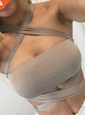 Women Summer Sexy Criss Cross Halter Bandage Crop Top Tank C
