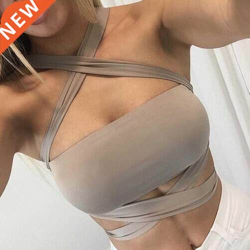 Women Summer Sexy Criss Cross Halter Bandage Crop Top Tank C