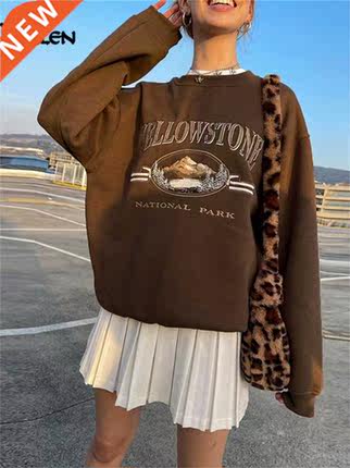 Yallen Autumn New Casual Prnt Letter Loose O Neck Pullover