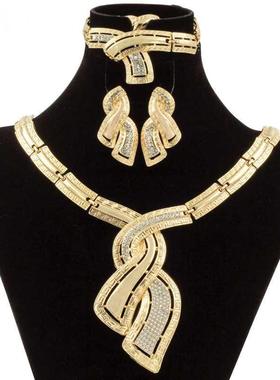 Fashion African Dubai Gold Jewelry Nigerian Crystal Necklace