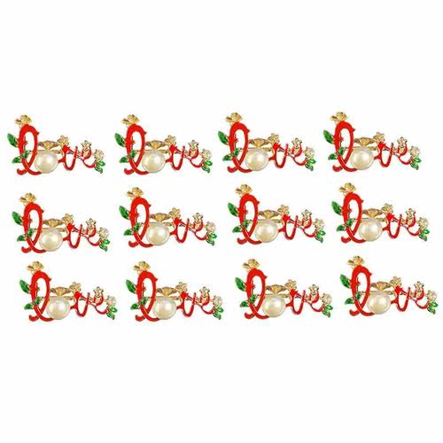 12 Pcs Love Napkin Rings Rhinestones Love Napkin Holders for