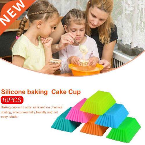 10Pcs Slcone Cake Mold Rectangular Reusable Cake Cup