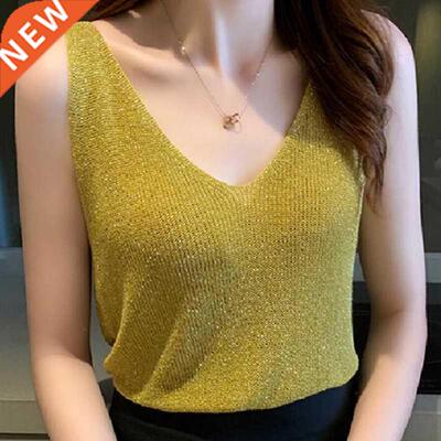 Sexy V Neck Sleeveless Vest T Shirt Sexy Knitted  Tank W