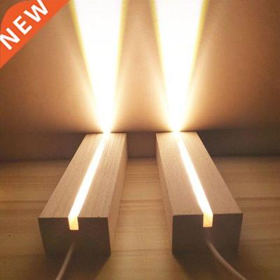 Rectangle Crystal Wooden Lighted Base Stand Warm Light