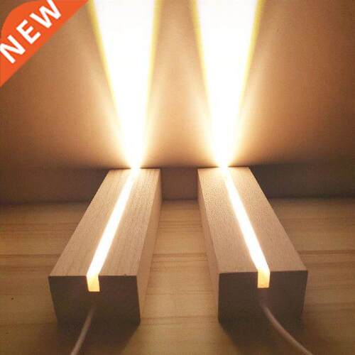 Rectangle Crystal Wooden Lighted Base Stand Warm Light