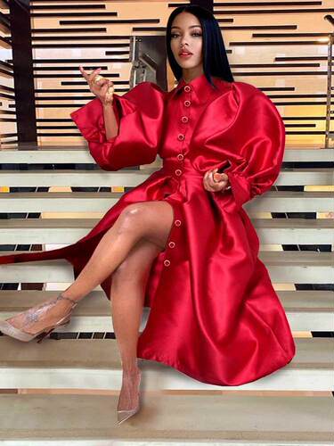 S-4xl Plus-sze red strappy blouse Full swng Dress大码女裙