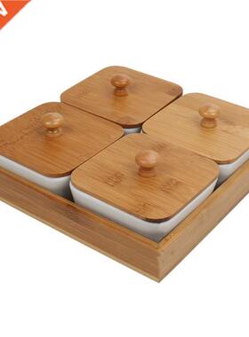 Ceramic Bamboo Appetizer Serving Tray Dried Fruit Nut Plate