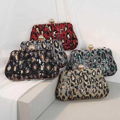 Vintage Leopard Print Embroidery Evening Bag Handbag Makeup