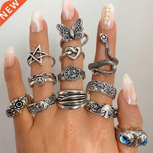 FAMSHIN Retro Punk Butterfly Snake Ring For Men Women Person