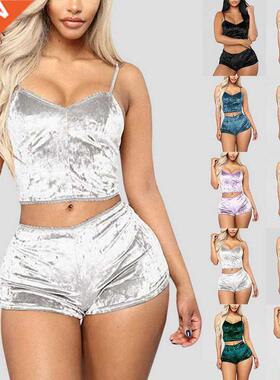 Ladies Pajama Set Cute Print Pattern Sleepwear Silk V Neck S