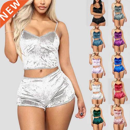 Ladies Pajama Set Cute Print Pattern Sleepwear Silk V Neck S