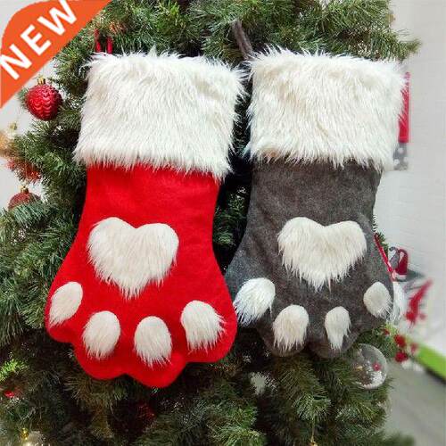 Christmas Stockings Cute Pet Paw Print Fireplace Hanging